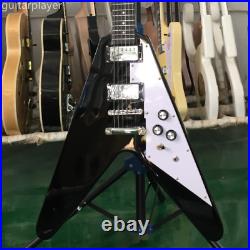 Black Special V Electric Guitar Solid Body 2H White Pickguard Free Shipping