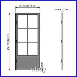 CALHOME Door With Handle 36x84 Right-Hand 6 Lite Frost Glass Steel Single Black