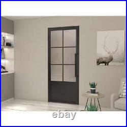 CALHOME Door With Handle 36x84 Right-Hand 6 Lite Frost Glass Steel Single Black