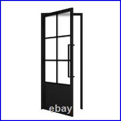 CALHOME Door With Handle 36x84 Right-Hand 6 Lite Frost Glass Steel Single Black