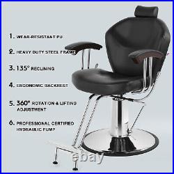 Hydraulic Left+Right Hand Levers Black Recline Barber Chair Beauty Salon Styling