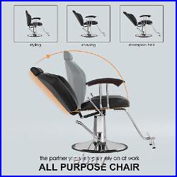 Hydraulic Left+Right Hand Levers Black Recline Barber Chair Beauty Salon Styling