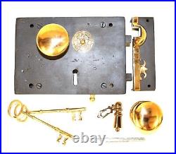 RIGHT HAND Wrought Iron Colonial Carpenters Rim Lock with Brass Knobs