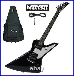 Zenison Black 6 String Right Hand Rock Style Electric Guitar Super Plush Gig Bag